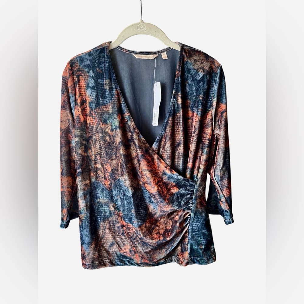 NWT Soft Surroundings Gorgeous Faux Wrap Multicolor Velour Women's Top Size PL